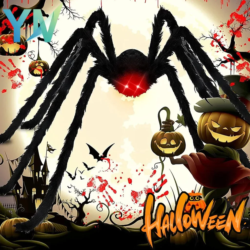 Halloween Huge Realistic Black Spider with Light Up Eyes for Party Haunted House Escape Room Halloween Decoration Prop Favor