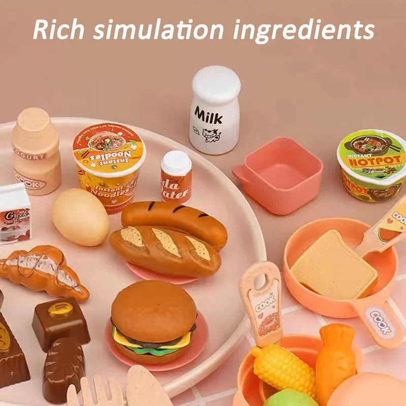 Grand ensemble de jouets de cuisine de simulation pour enfants, vaporisateur à effet sonore, cuisine, nourriture, table à manger, maison de jeu, cadeaux