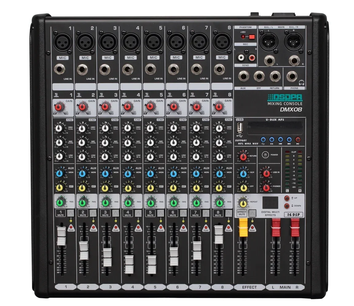 8 channel 12 channel 16 channel audio mixer with uhf wireless microphone