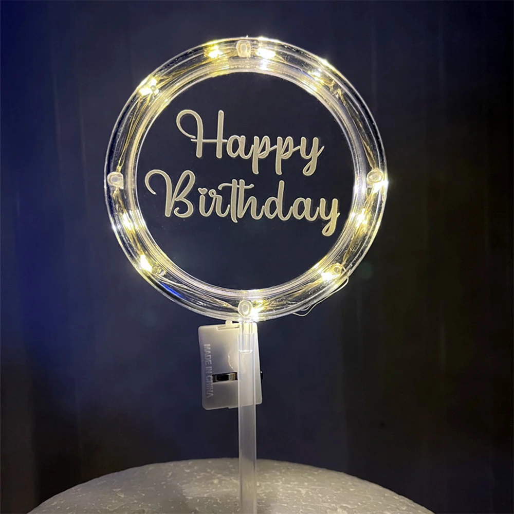 1pc führte Kuchen Topper Nachtlicht alles Gute zum Geburtstag Acryl Kuchen Dekorations werkzeuge Valentinstag Hochzeits feier Kuchen Dekoration Licht – Detail 3