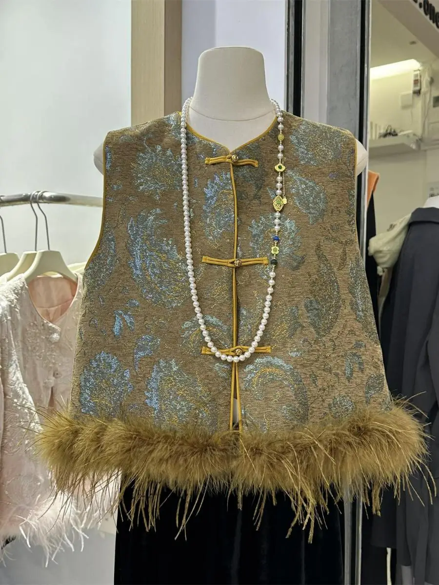 Nieuw vintage los nationaal Sle damesvest Svel rond Ne Polyester Winter Faion Inner Wear orth Lengte