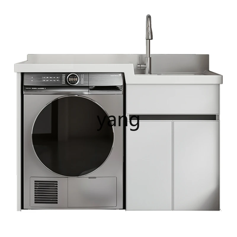 Yjq  balcony washing machine cabinet high and low integrated basin combination quartz stone laundry pool with rubbing board