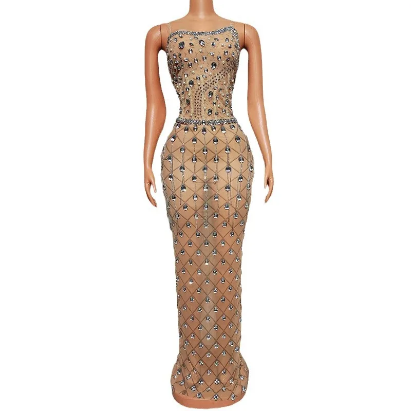 

Costume Party Singer Stage Performance Sexy Perspective Sleeveless Mesh Dress Vestido De Noiva Vestido De Festa Birthday Dresses