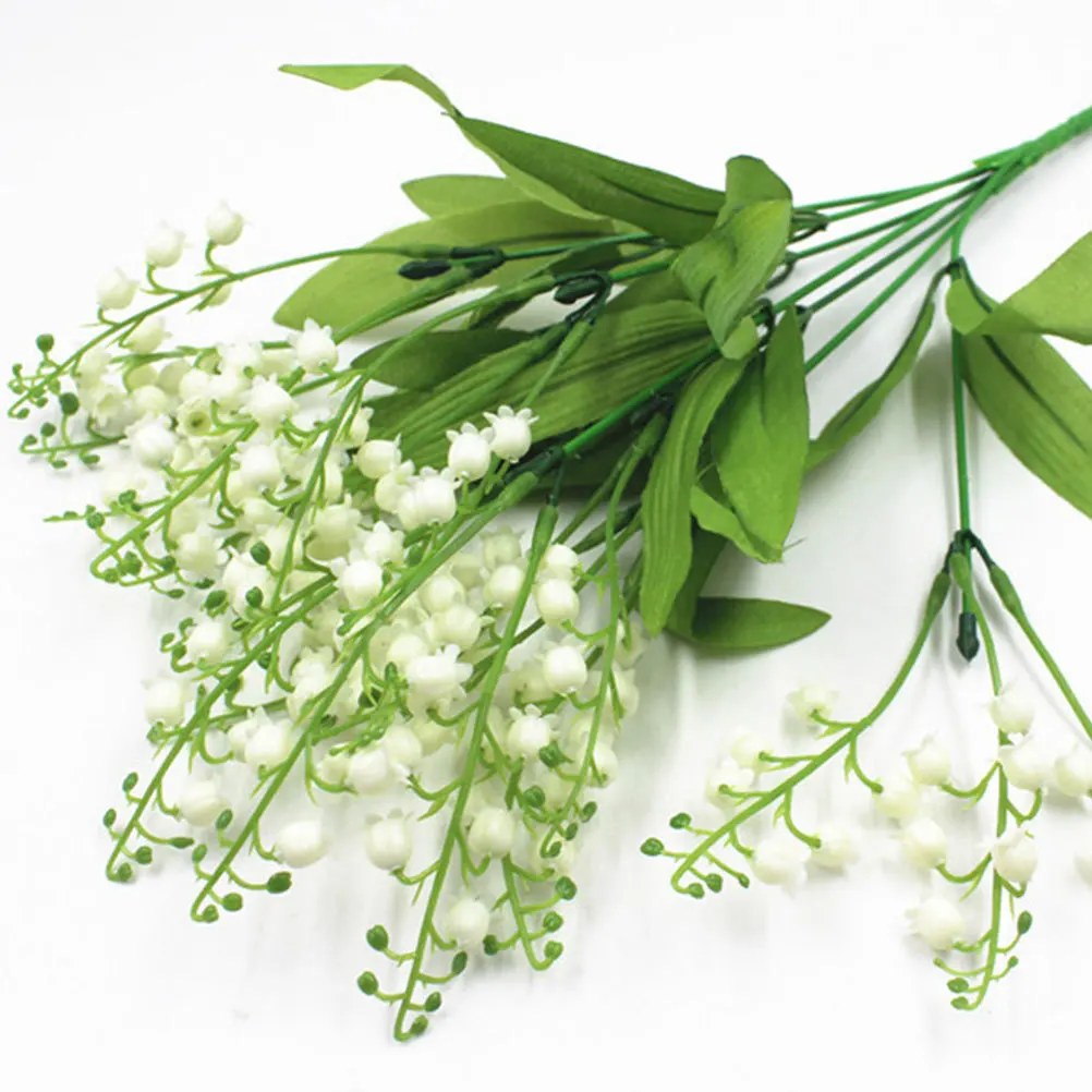 

2 Forks Convallaria Majalis Artificial Flowers Bouquet For Home Office Decor Wedding Party Props Green Simulation Flower