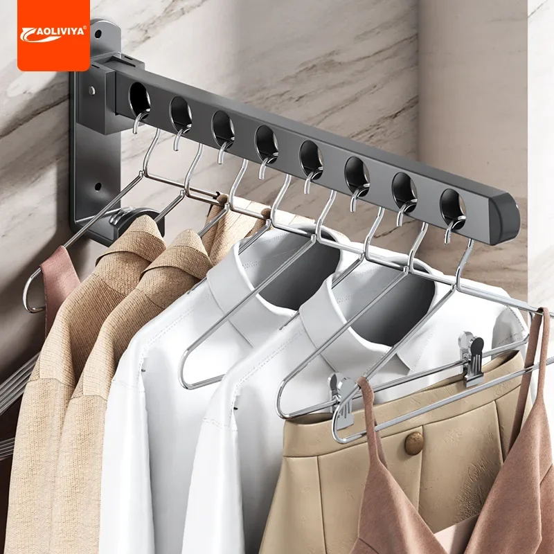 

Aoliviya Folding Clothes Hanger Wall Hanging Windproof Bathroom Punch-Free Telescopic Clothes Rail Balcony Air Clothes Drying Ga