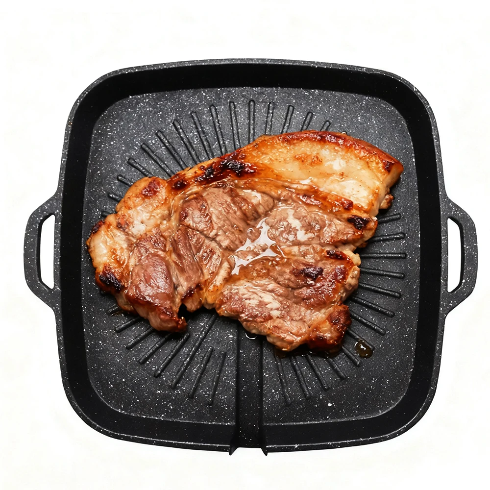 Korean Grill Pan Nonstick Skillet Smokeless Barbecue Plate Household BBQ Baking Tray for Gas and Induction Stove Dishwasher Safe