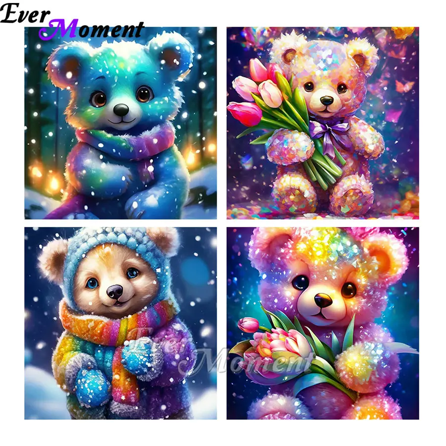 

Animal Diamond Painting Bear Flower Wall Art Fairy Dust Diamond AB Kits ASF2784