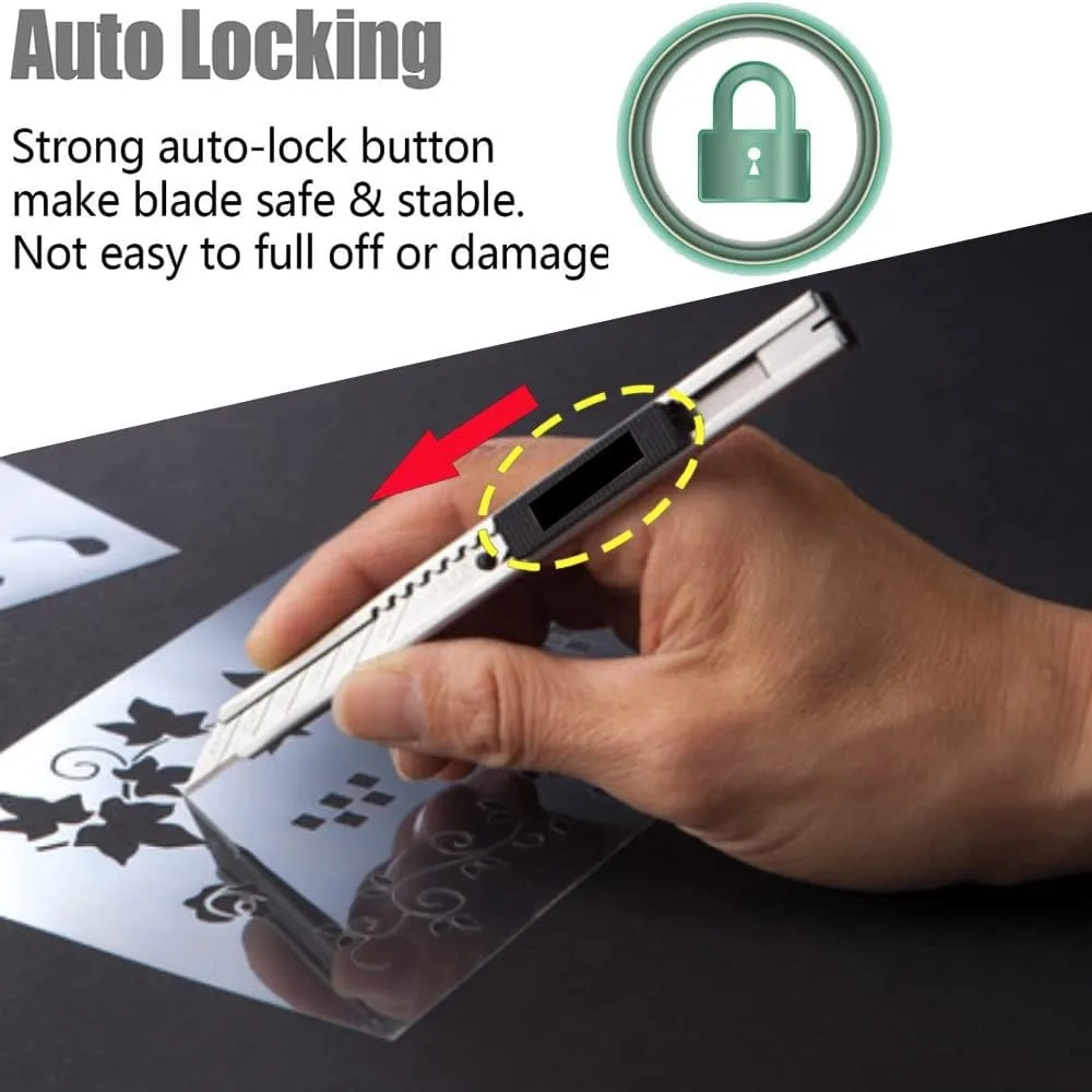 5pcs Professional Stainless Steel Lockable Cutter Knife / 9mm Snap Off Blades / 30 Degree Foil Knife/Great for Foils, Wallpaper,