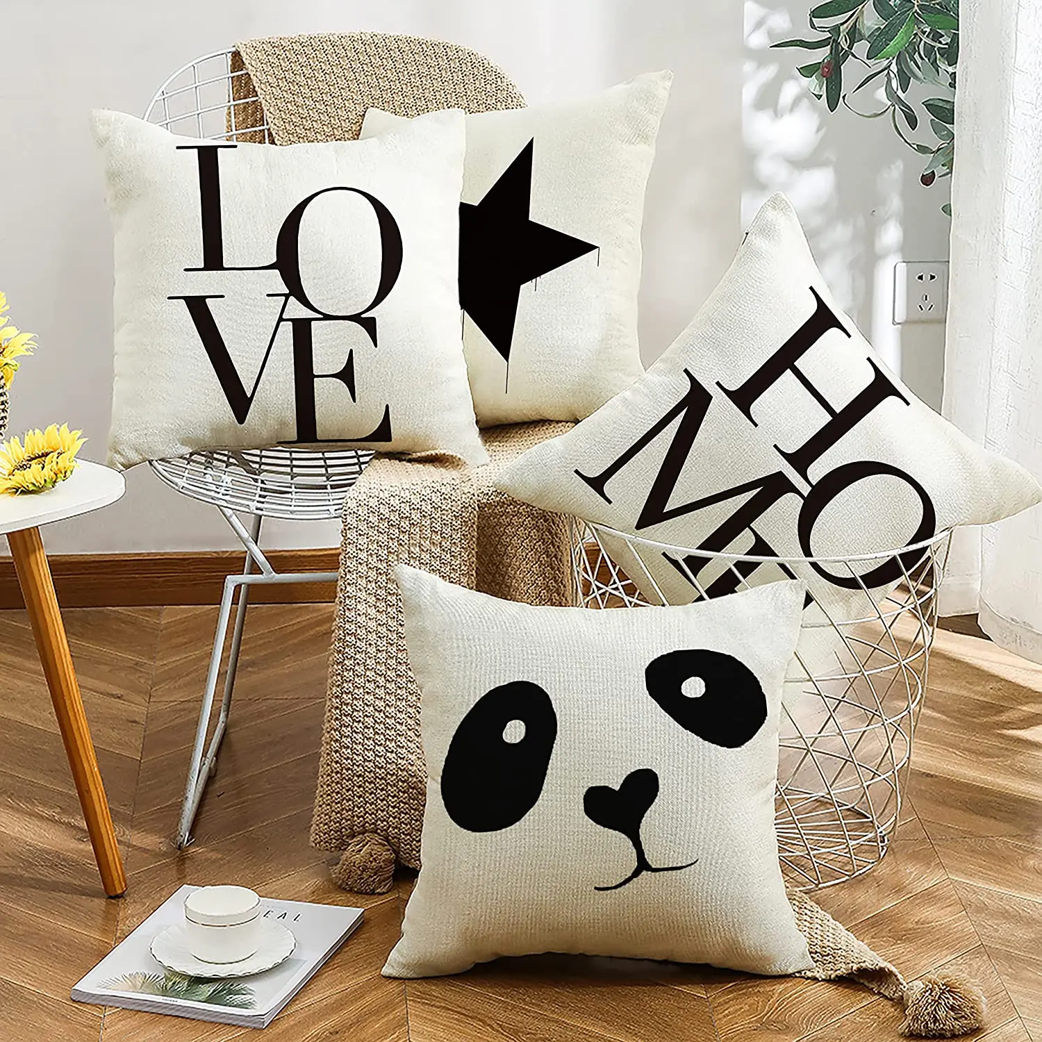 Love Home Panda Linen Cushion Cover for Car Living Room Sofa Bedroom Home Decor, 40x40 45x45 50x50 60x60 Pillowcase