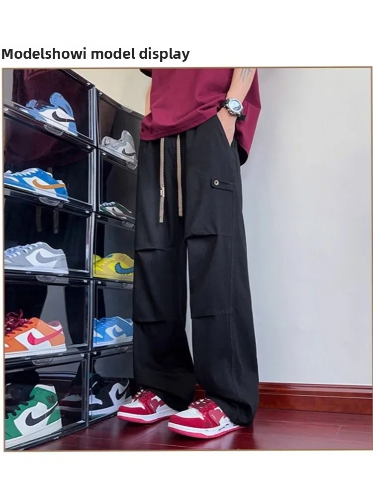 

Мужские джинсы в американском стиле, летние и весенние, свободные, прямого кроя, больших размеров, с завязками, длинные брюки, повседневная одежда