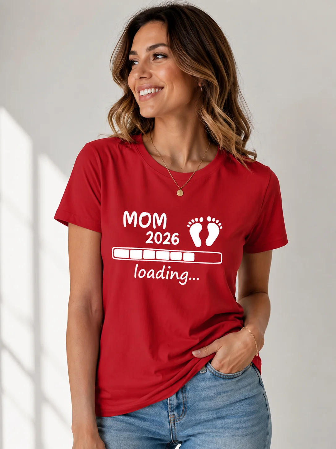 Women's Summer Printed T-shirt Short Sleeved Funny Mom 2026 Outfit Pregnancy Announcement Pattern T-shirt Casual Daily Wear