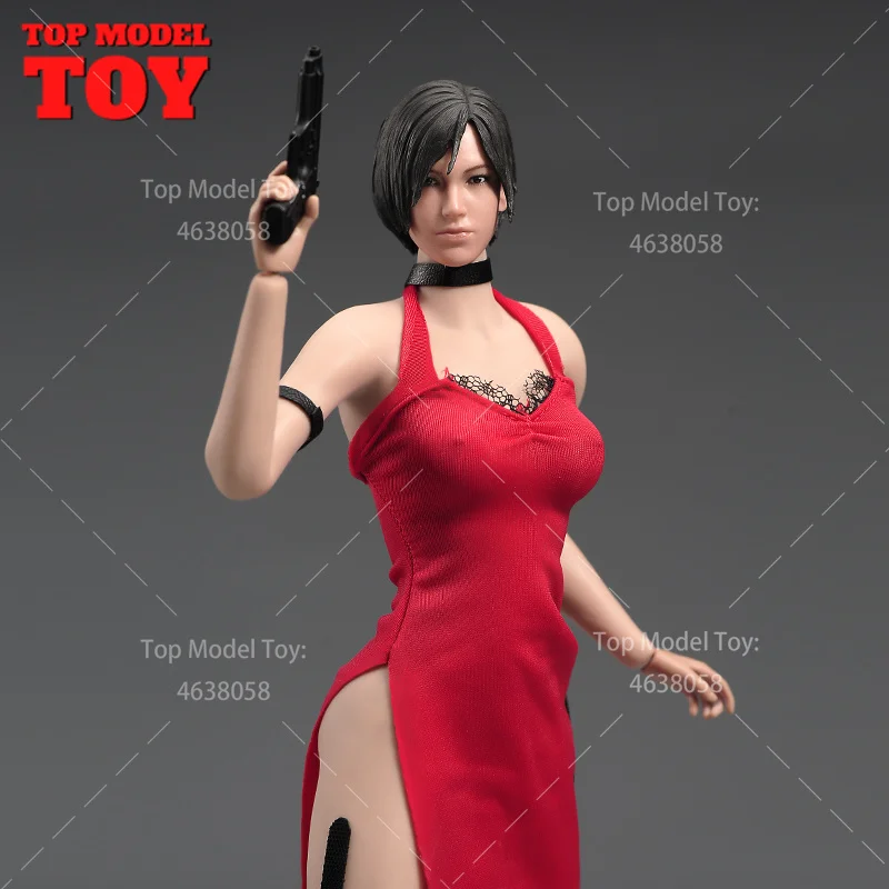 

1/6 Ada Wong Girl Head Sculpture 18XG14A Red Dress AB001S Wheat Body and Pistol Set Model Fit 12" Female Action Figure