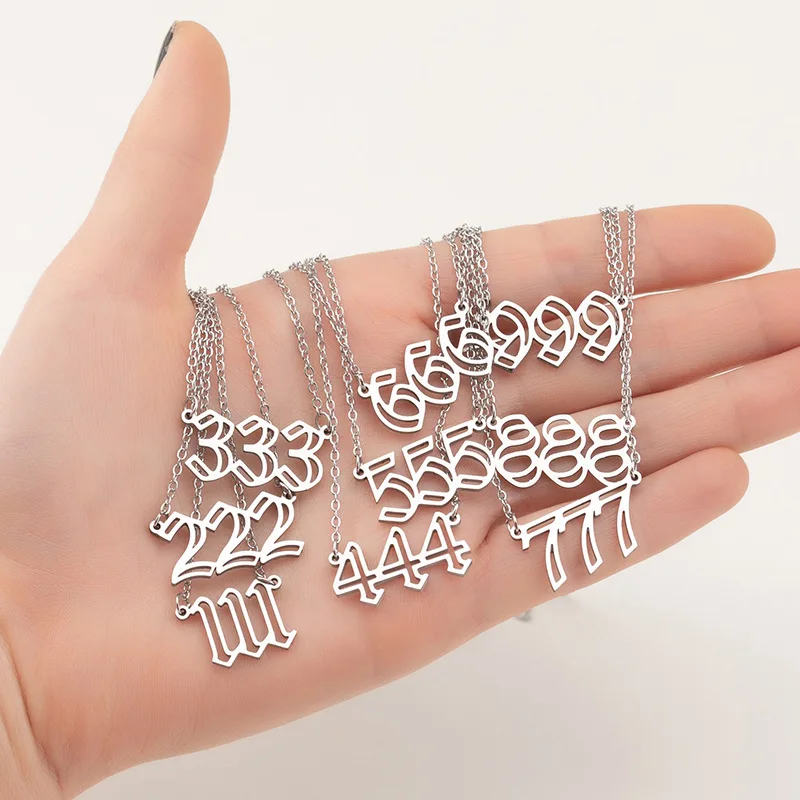 Stainless Steel Hollow Angel Number Lucky Numbers Necklaces 111 222 333 444 555 777 888 999 666 000 Pendant Necklace Jewelry view 4