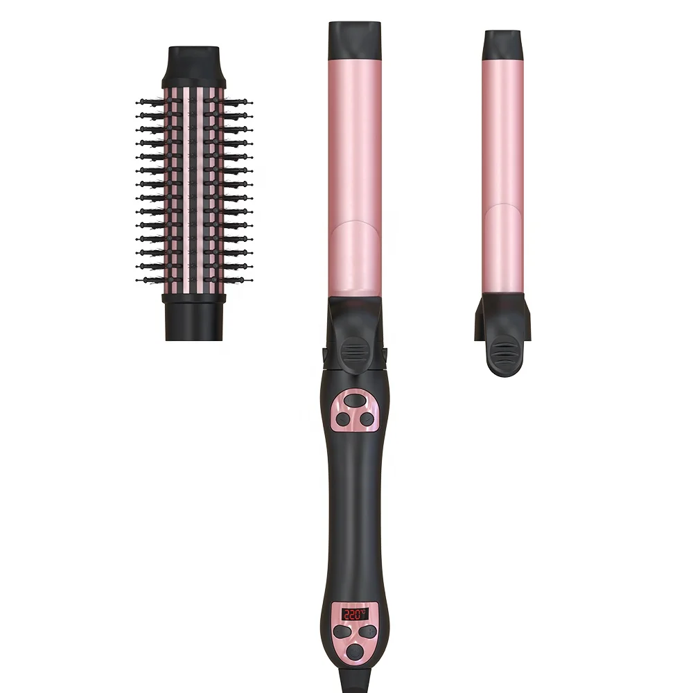

Interchangeable 3 in 1 Ceramic Coating Hair Curler Iron Barrel With LCD Temperature Display for All Hair Types