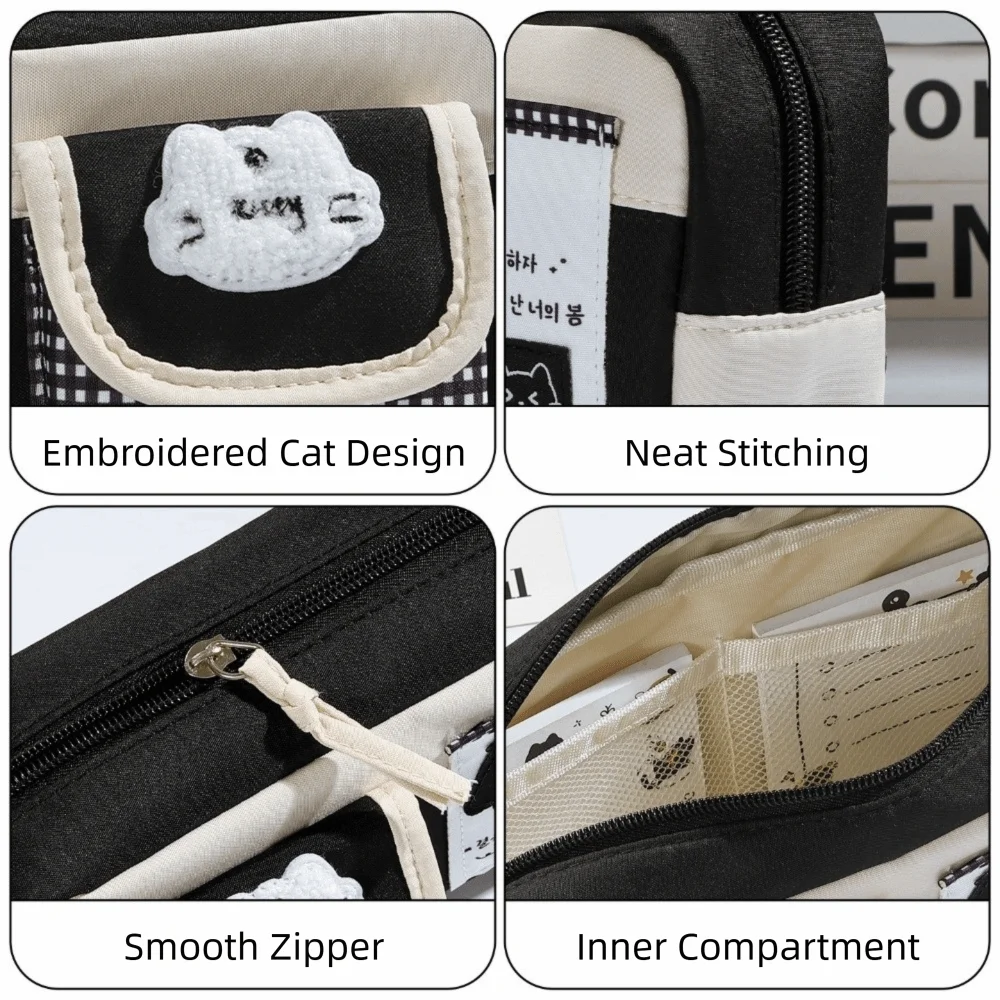 Cartoon Print Pencil Case Clear Window Large Capacity Stationery Bag Multi-Compartment Multi-Layer Stationery Organizer