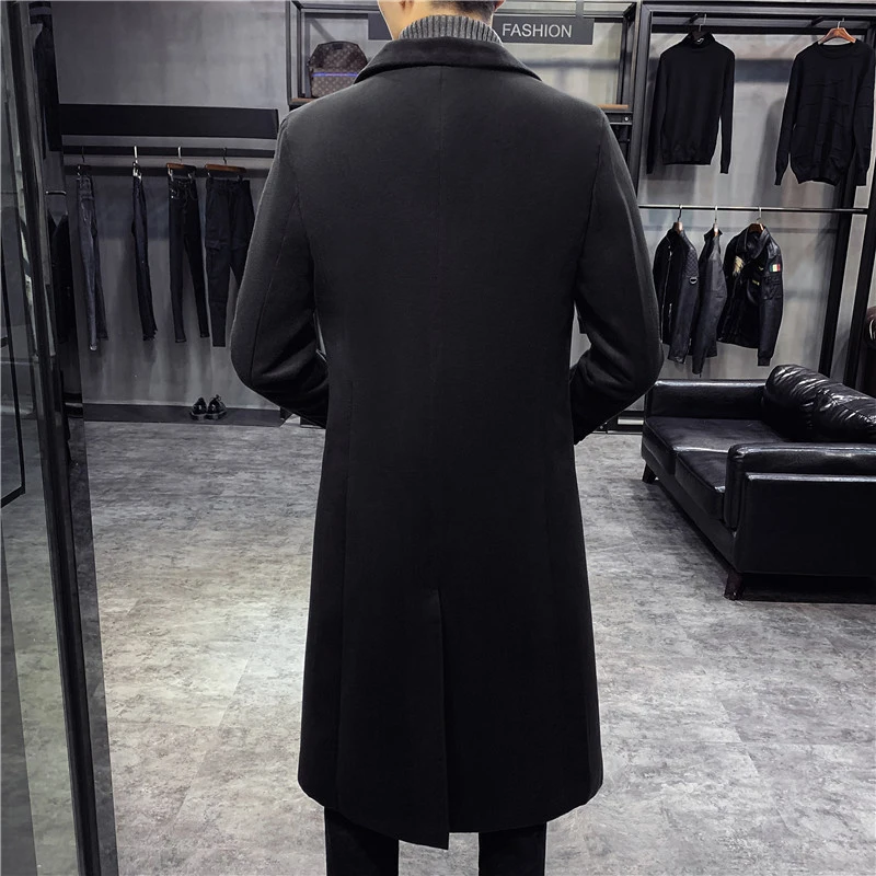 Autumn Winter Mens Wool Jackets British Style Solid Color Mid-length Jacket Men Slim Fit Trench Business Overcoat Clothing