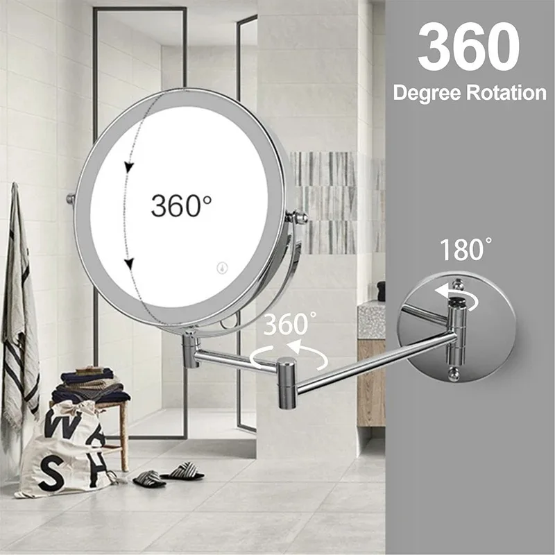 

Customizable Rechargeable Smart LED Makeup Mirror 5X 7X10X Magnification 3 Color Light Adjustable Double Side Touch Mirrors