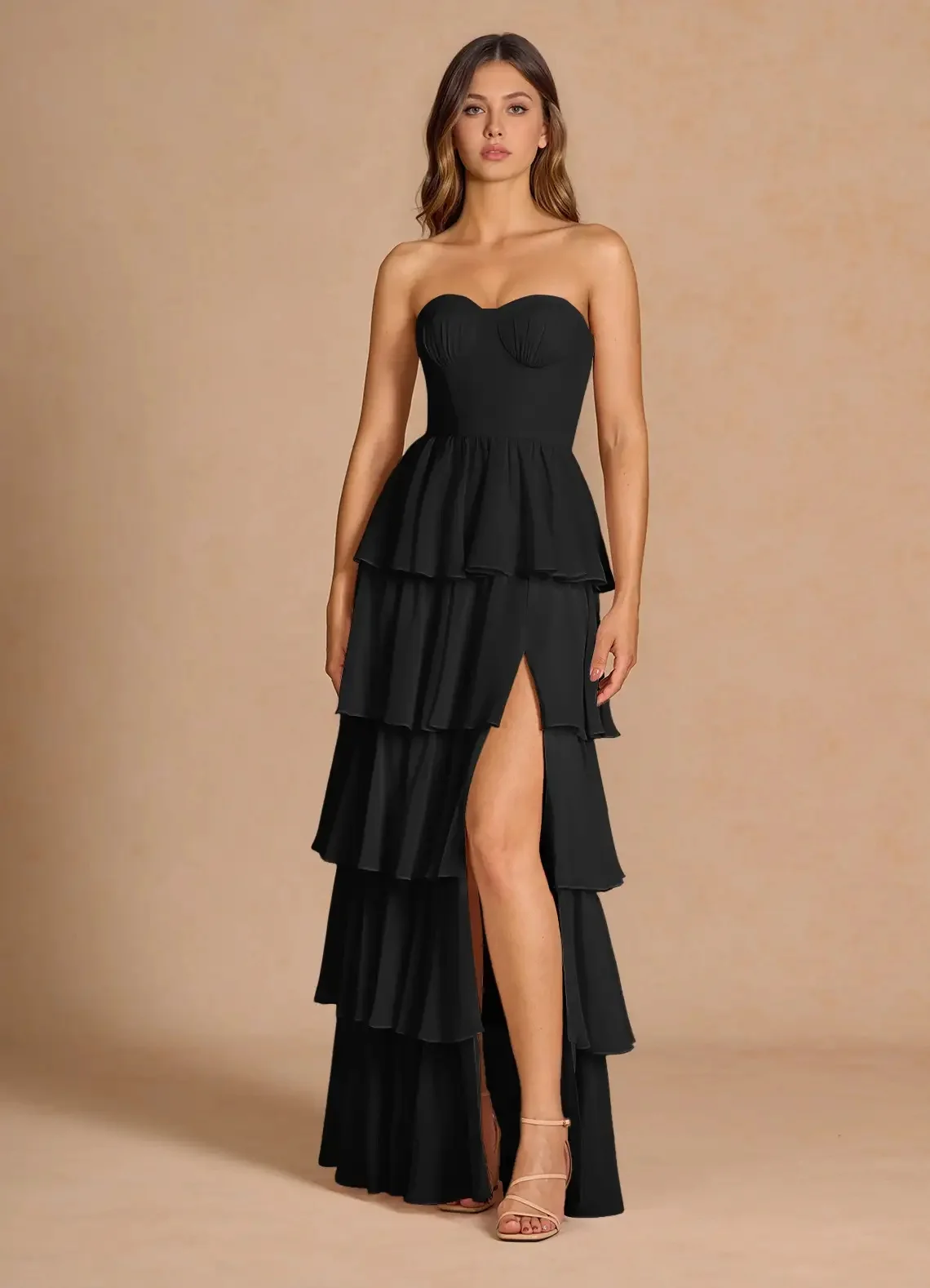 

Customized Modern Style Jersey Tiered Pleat A-line Strapless Long Dresses Bespoke Occasion Dresses Sizes Available Fashion Sexy