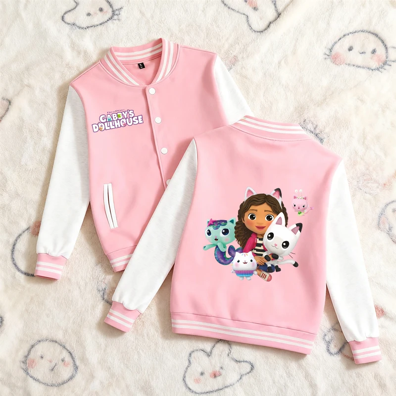 

2025 New Gabby Dollhouses Baseball Jacket Spring Autumn Kawaii Casual Sweatshirt Cute Children Anime Outerwear Jacket Coats Tops