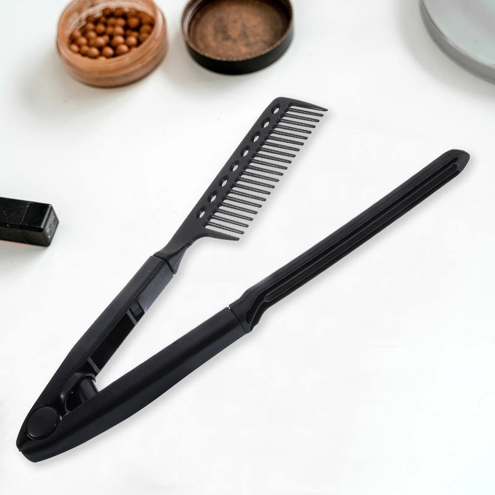 

V Shaped Hair Straightening Comb Foldable Salon Grade Tool for Flat Ironing Thick Or Thin Hair Smooth Lightweight Easy to Hold