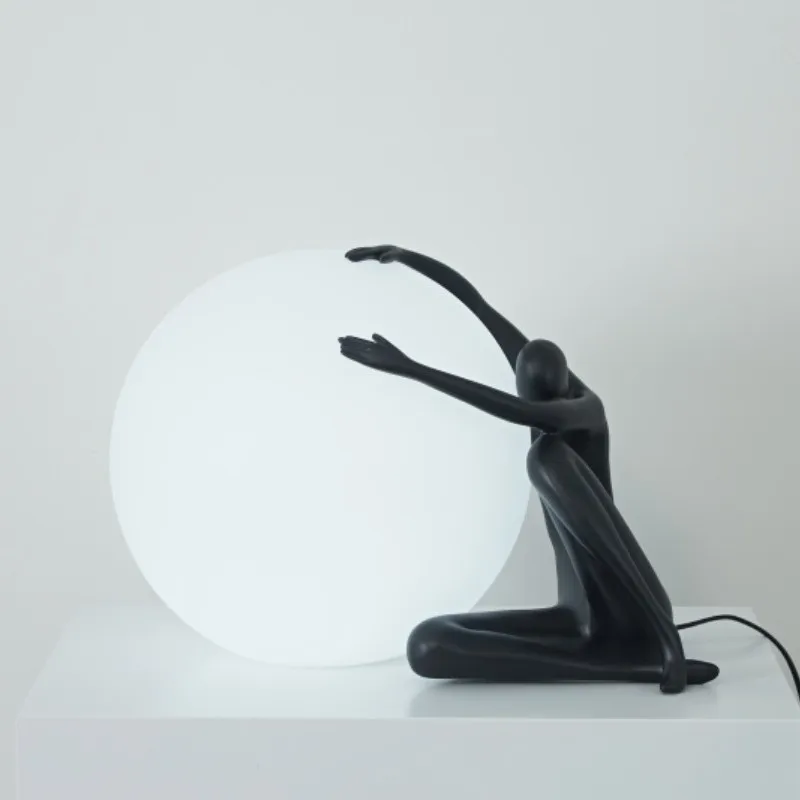 

Nordic Minimalist Modern Creative Anthropomorphic Ball-Holding Artistic Designer Table Lamp for Living Room, Bedroom and Bedside