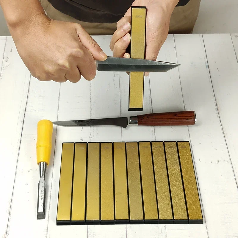 حجر شحذ ماسي احترافي ، براية زاوية ثابتة ، شفرة سكين مطبخ ، قضبان محمولة ، ذهبية ، حادة #4