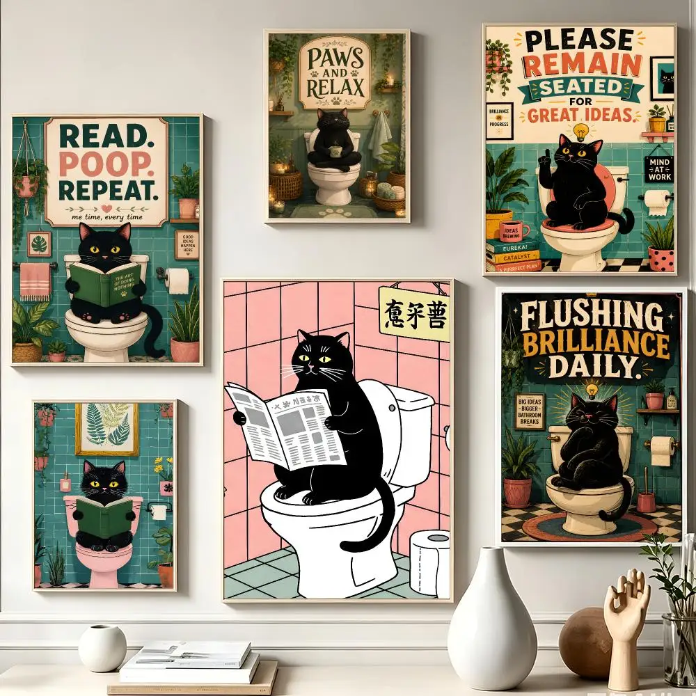 Meme Cat F-Funny Toilet Cat Slogans Poster High-definition Printed Canvas Painting, Home Wall Decoration, Frameless