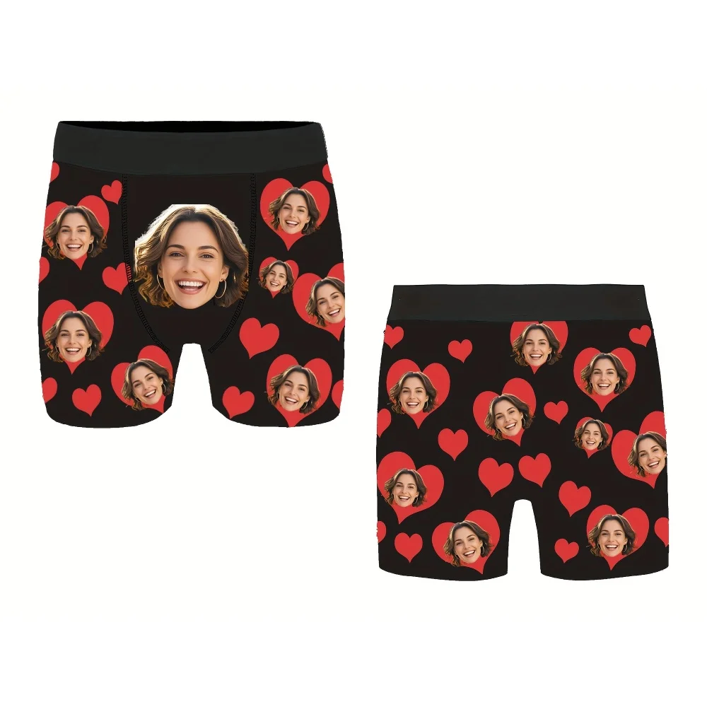Boxers personnalisés avec photo pour homme, sous-vêtements imprimés avec visage personnalisé, short amusant avec image personnalisée, cadeau pour la Saint-Valentin ou un anniversaire