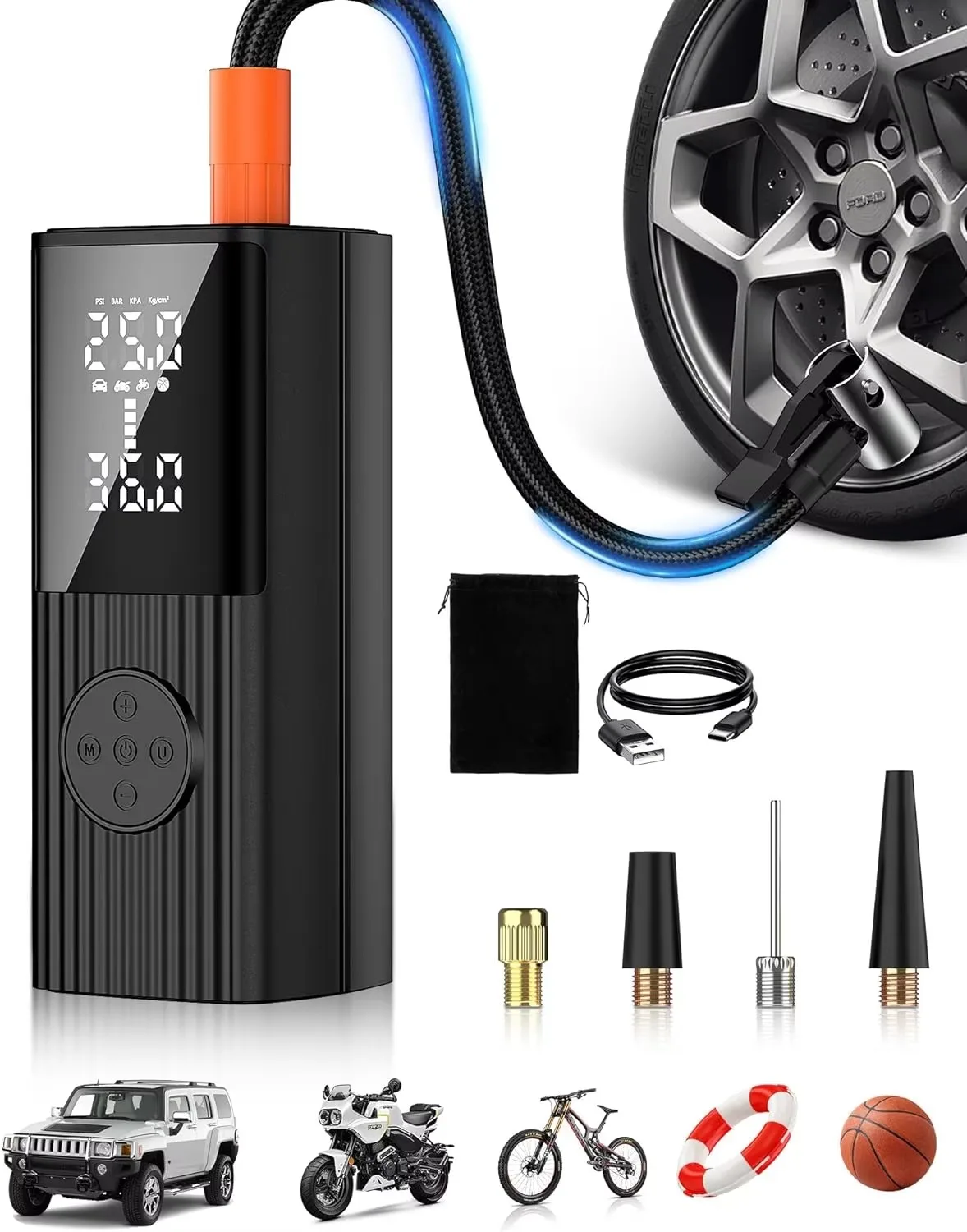 22 Cylinder super pump wireless electric bicycle mini inflator digital air pump air compressor portable for car tires