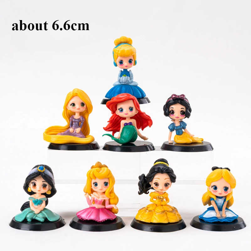 دمية ديزني سنو وايت ، إلسا أريل ، كرتون كاواي ، زخارف سطح مكتب أطفال لطيفة ، داخل السيارة ، هدية تزيين ، 8 * كعك لكل مجموعة #6