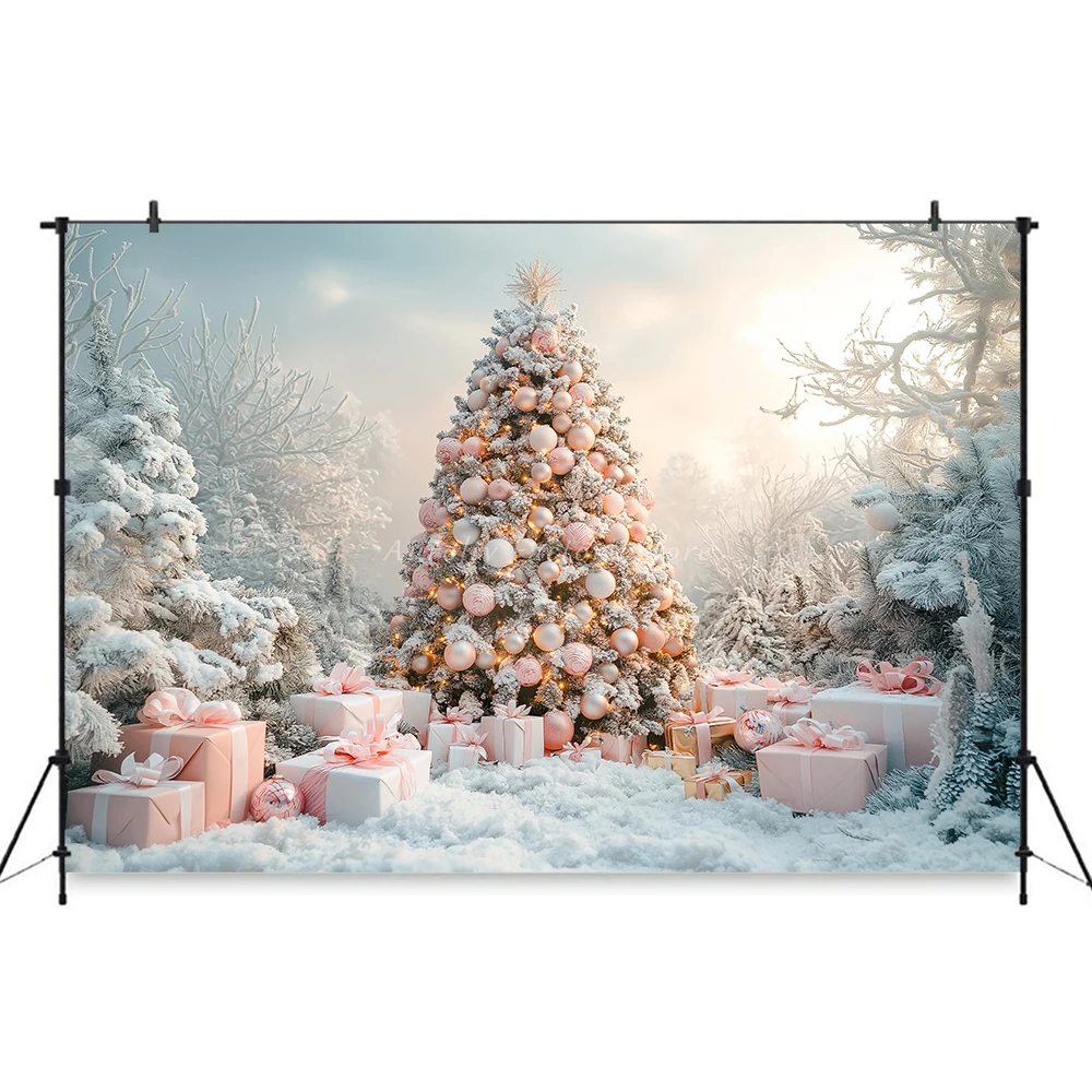 Christmas Tree Backgrounds Outdoor Snowy Adult Family Holiday Party Photoshoot Props Winter Xmas Forest Photo Backdrop Studio