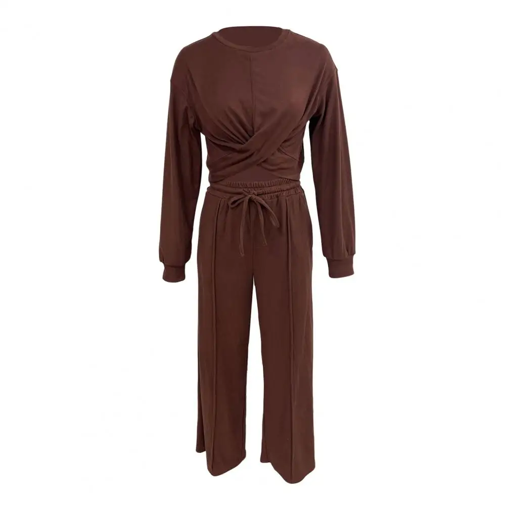 Cordon de serrage deux pièces ensemble dames vêtements ensemble coton loisirs vêtements femme vêtements jambe large pantalons de survêtement Sport survêtement