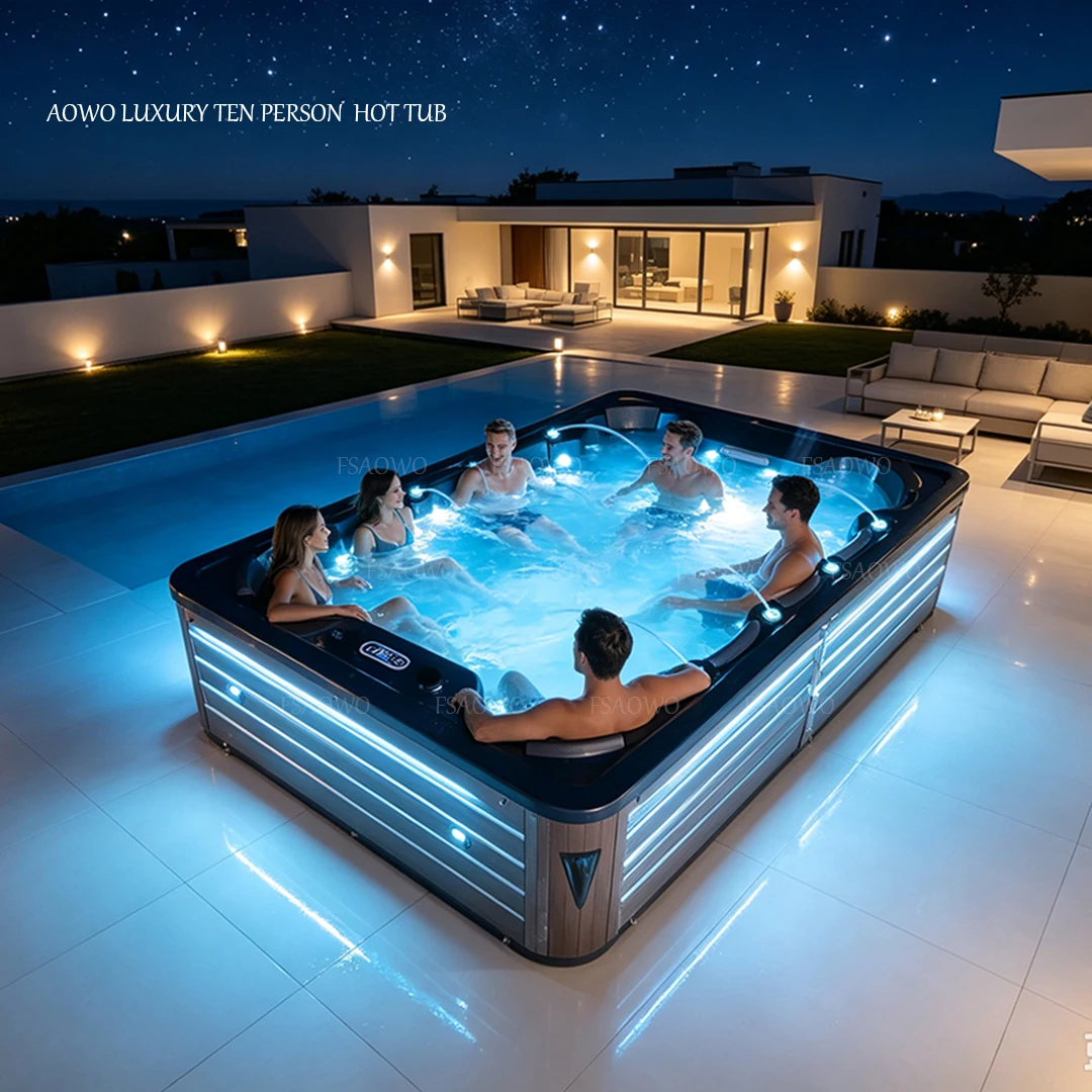 Aristech Spa Сборный Спа-бассейн для улицы, джакузи на 10 человек для сада и двора с цветной светодиодной подсветкой и системой Balboa