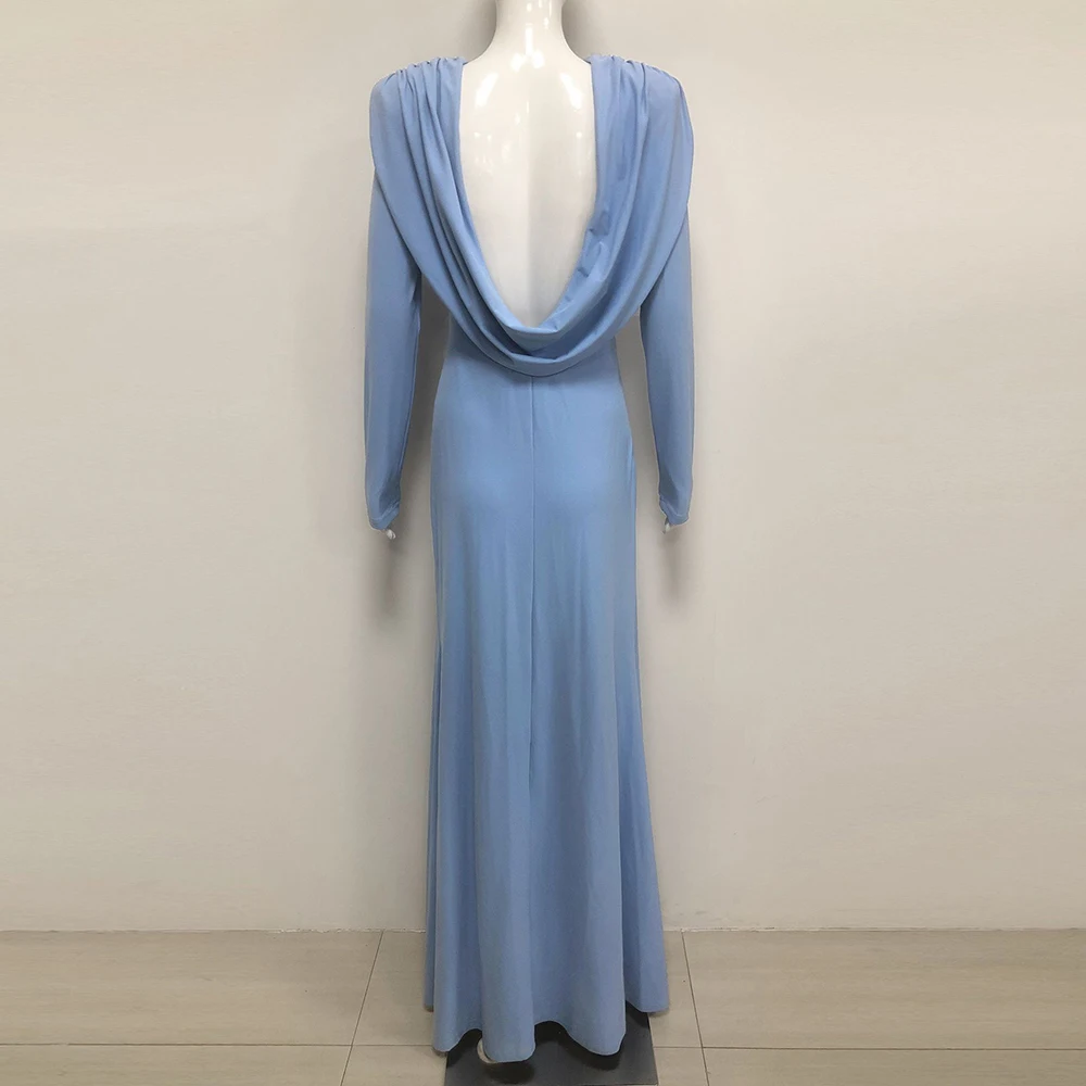 2025 الخريف الأوروبية والأمريكية لون جديد مثير عارية الذراعين سليم صالح بأكمام طويلة بذلة أنيقة رداء حفلات #5