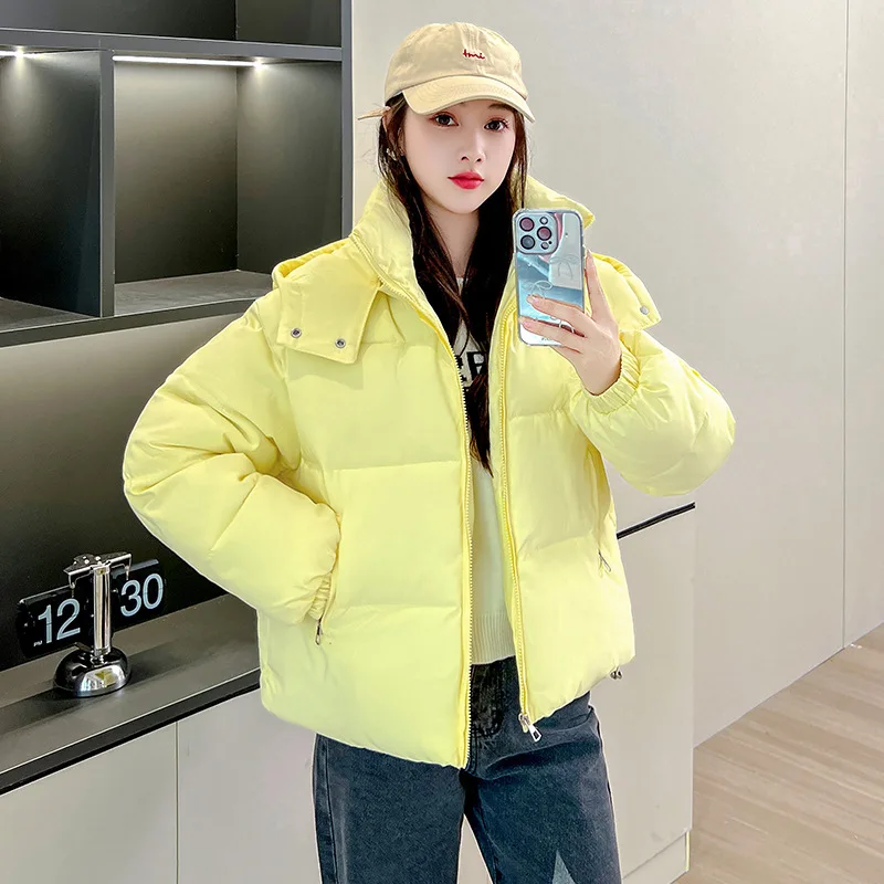 Cotton Jackets Women Parkas Hooded Short Coat Zipper Outerwear Puffer Winter Thick Warm Windproof Pockets Overcoat Office Lady