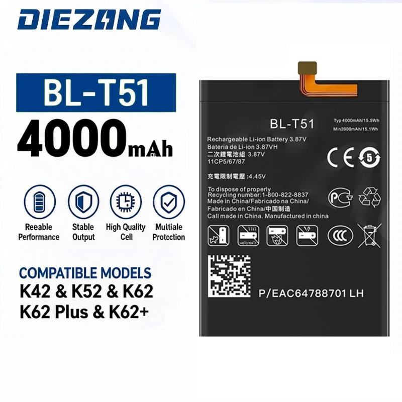 High Quality High Capacity Battery Replacement Bateria BL-T51 for LG K42/K52/K62/K62 Plus Mobile Phone Battery