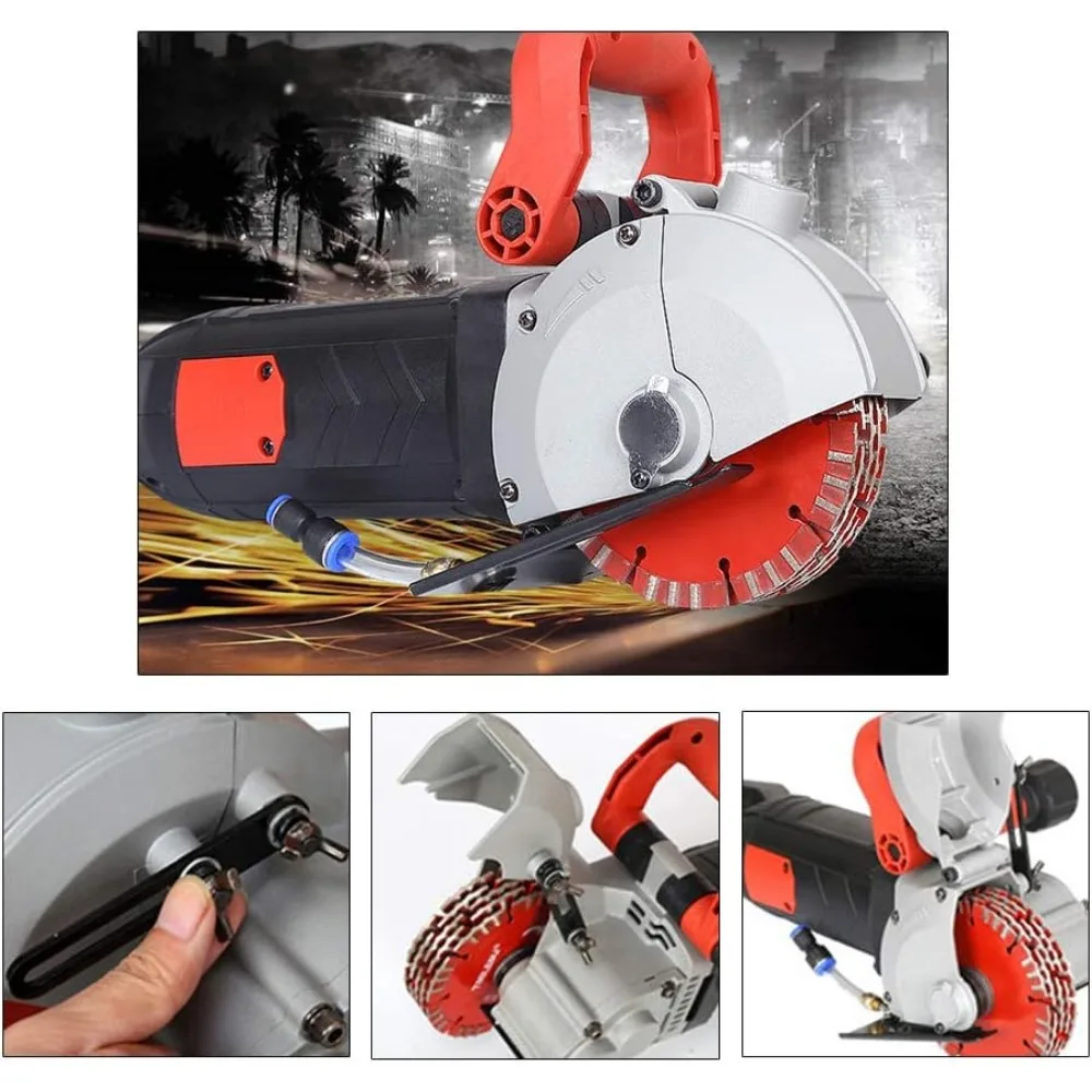 ماكينة قطع الأخدود الجدارية الكهربائية 110 فولت 4800 وات مع صندوق حمل و5 شفرات منشار لفتق الحائط ومطاردة الطوب #4