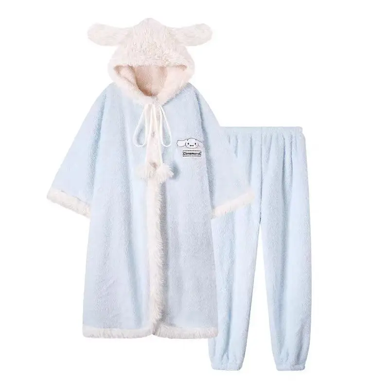 

Sweet Cartoon Kawaii Women's Pajamas Sanrios Anime Cinnamoroll PlushRobes Cute Hooded Blanket Casual Fleece Sleepwear Girls Gift