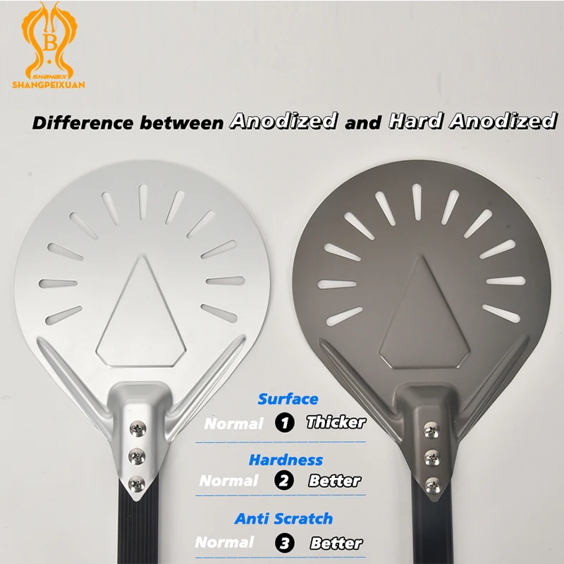 SHANGPEIXUAN 7/8/9 inch Pizza Turning Peel Aluminum Pizza Shovel Short Anodized Pizza Peel Non-Slip Silicone Handle Pizza Tool