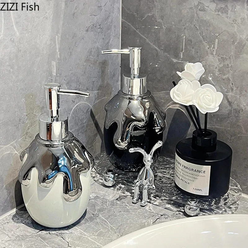 Gilded Gold Ceramic Hand Soap Dispenser Hotel Hand Soap Bottle Bathroom Lotion Bottle Soap Pump Home Bathroom Accessories