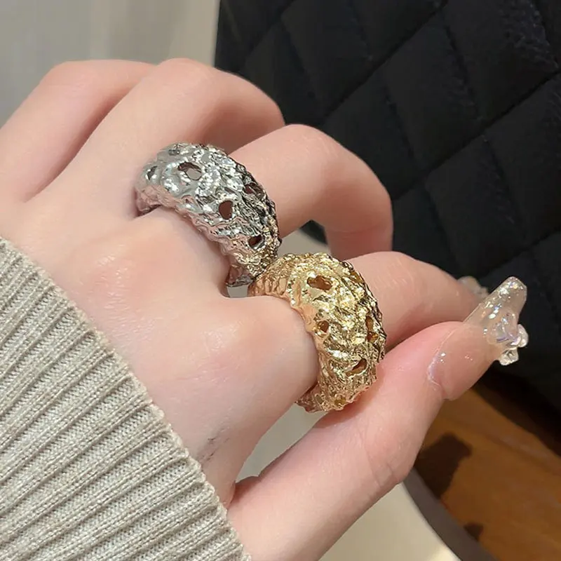 Vintage Irregular Metal Lava Open Ring For Women European and American Personality Exaggerated Trendy Jewelry Accessory