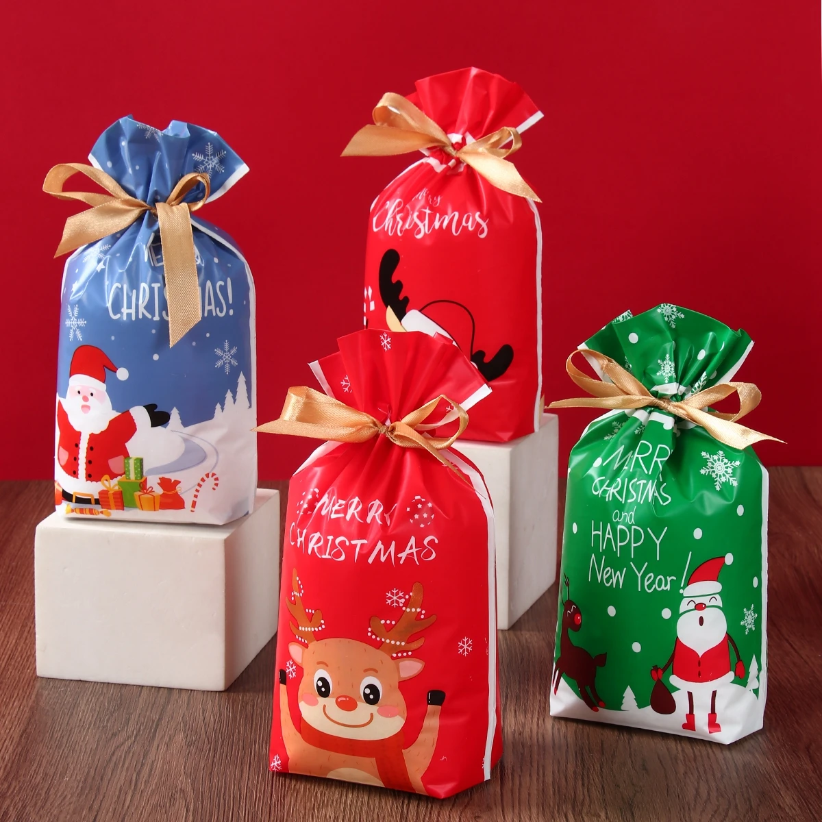 Christmas Drawstring Gift Bags Christmas Decorations 2025 Santa Gift Bag Navidad Xmas Gift Bags Cristmas Cookies Packing Bag