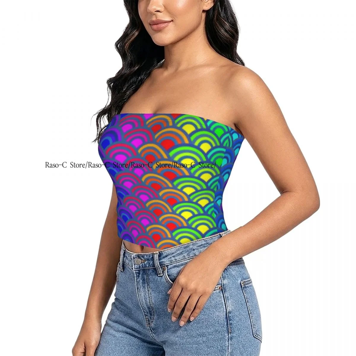 Strapless Sexy Tube Tops Summer Outfits Women Backless Shoulder Wrap Wave Background Female Crop Top
