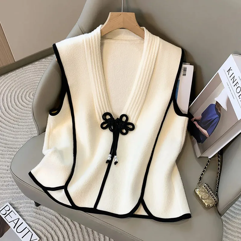 

2026 Autumn High-Quality Women Vest Loose Fashion Elegant V-neck Korean Loose Sleeveless Waistcoat Female Outerwear Coat Top