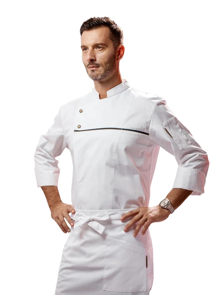 Long Sleeve White Chef Jacket Cafeteria Uniform Restaurant Cook Shirt Hotel Kitchen Breathable Workwear Catering Cooking Coat