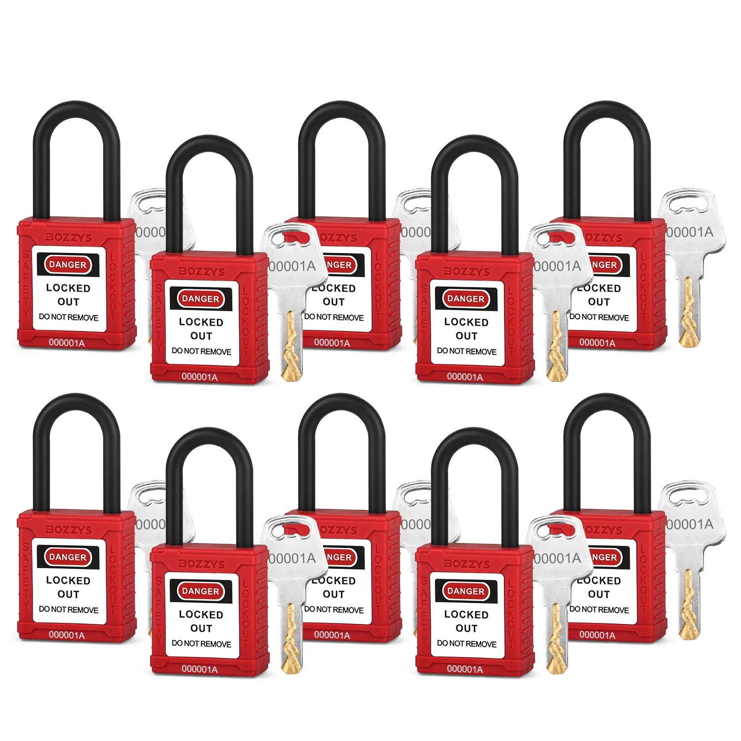 

Electrical Insulation Lockout Tagout Safety Padlock with the same key,Nylon Shackle,Zinc Alloy Cylinder,1 Key per Lock