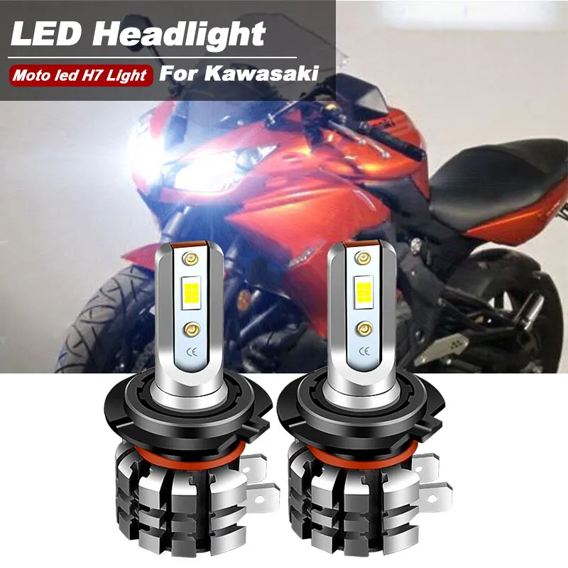 

2PCS Motorcycle H7 LED Headlight Bulbs 6000k 9600lm For Kawasaki Ninja 650R EX650C 2009-2011 EX650A 2006-2007 Moto White