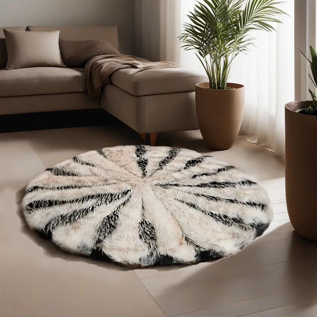 

Nordic Style Faux Fur Round Rug for Bedroom Decor Fluffy Advanced Area Rugs for Living Room Washable Rug Decor