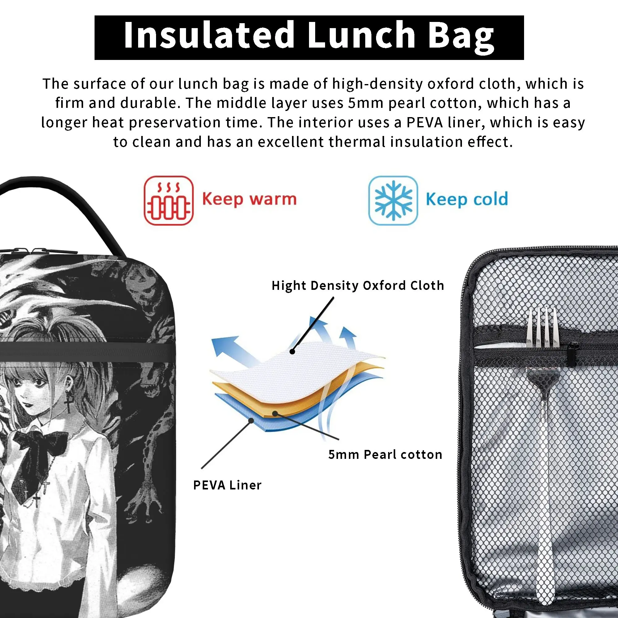 Death Note Misa Manga Insulated Lunch Bag Large Anime Lunch Container Thermal Bag Tote Lunch Box Work  Travel Bento Pouch view 5