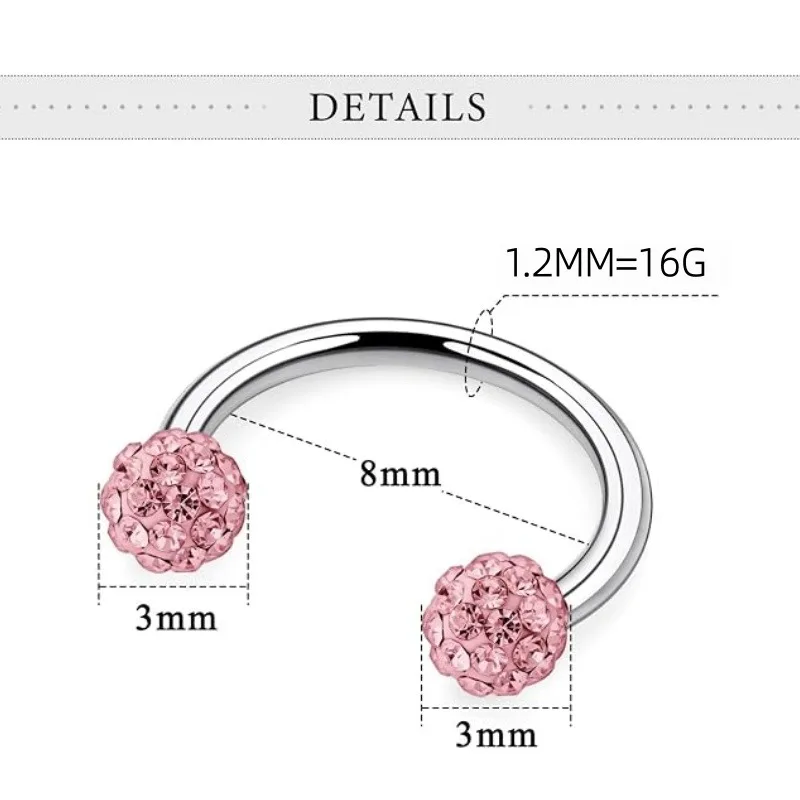 5PCS 16G Crystal Tiny Nose Septum Horseshoe Earring Eyebrow Lip Helix Tragus Cartilage Piercing Lip Rings Daith Piercing Jewelry